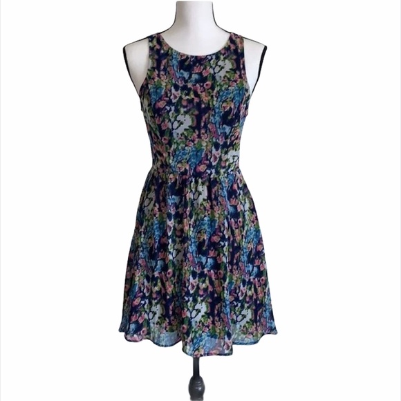 Lush Dresses & Skirts - {LUSH} Blue Abstract Floral Open Back Dress